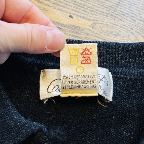 Vintage Arnold Palmer Cardigan Sweater Full Zip Mens L 42-44 Black Grey 15% Wool - Picture 12 of 13